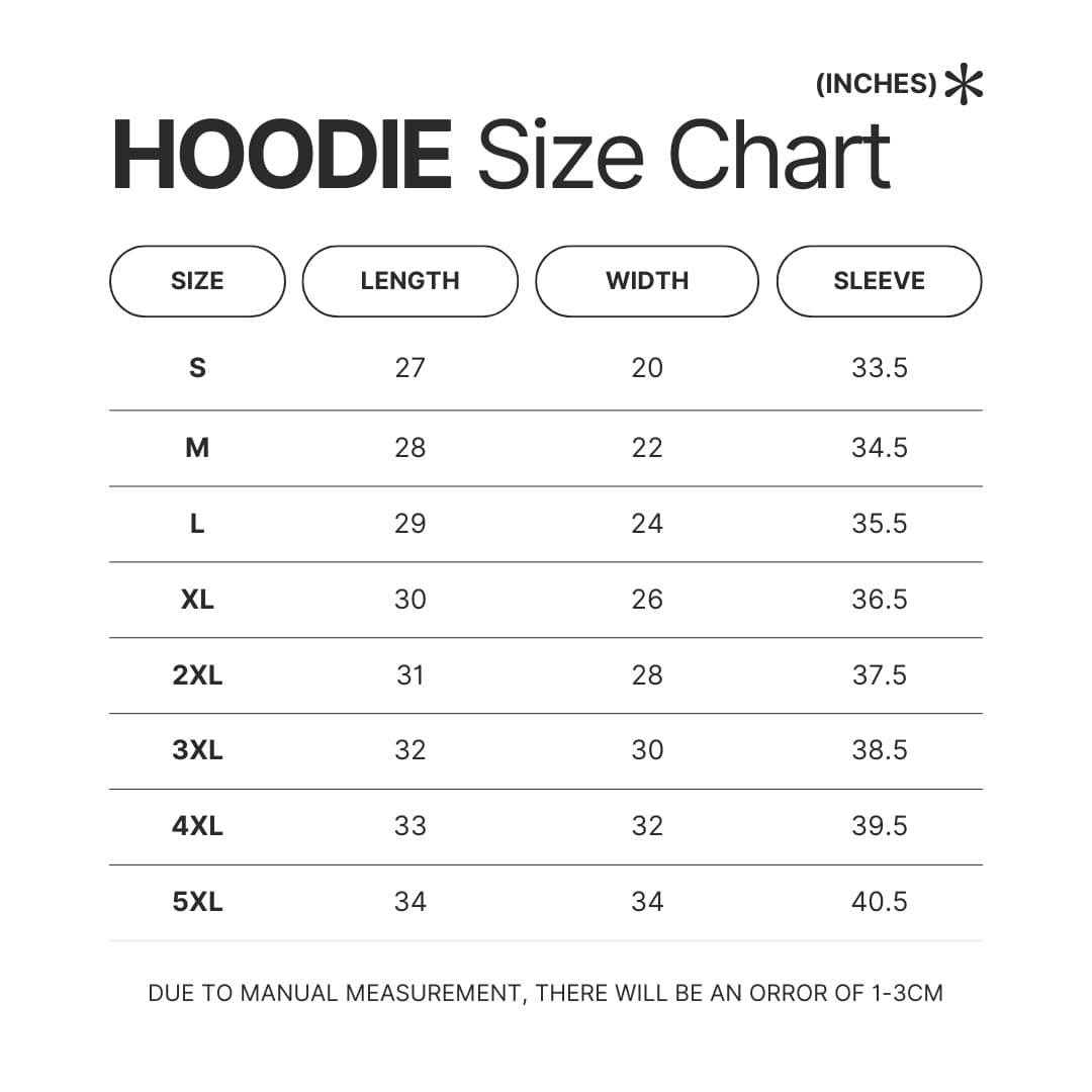 Hoodie Size Chart - Toriko Store