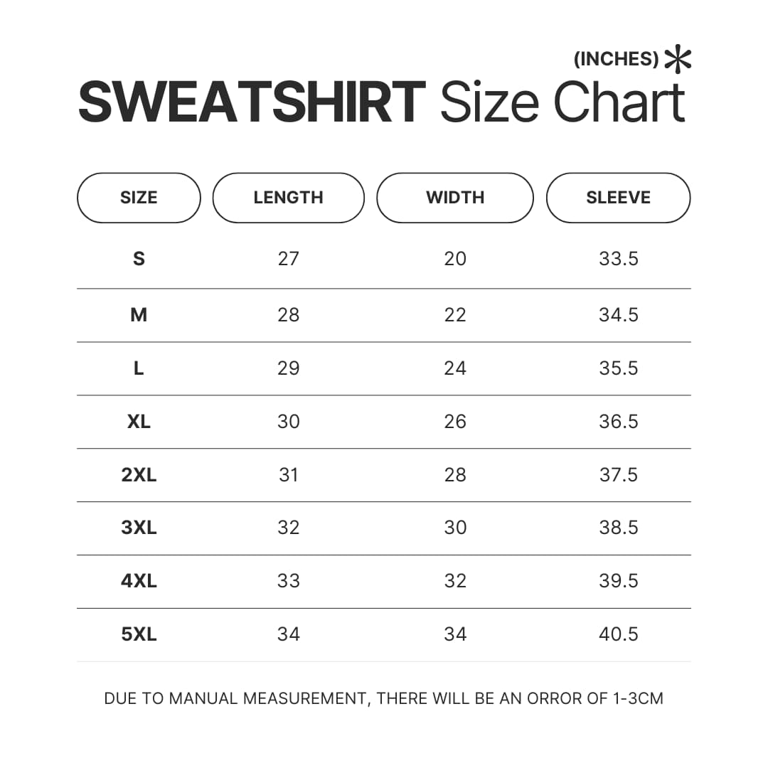 Sweatshirt Size Chart - Toriko Store