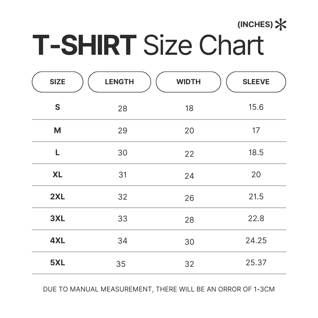 T shirt Size Chart - Toriko Store